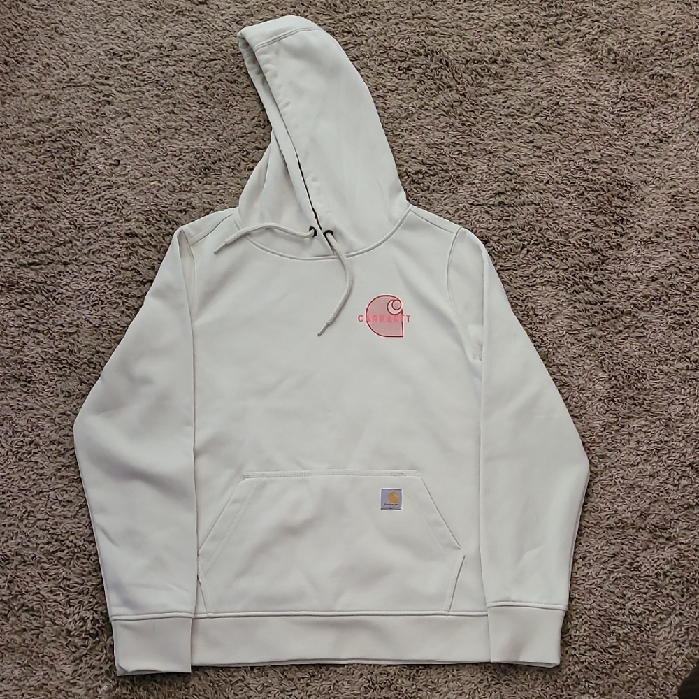Carhartt White Hoodie with Pink Logo, Size Medium 8-10 NWT